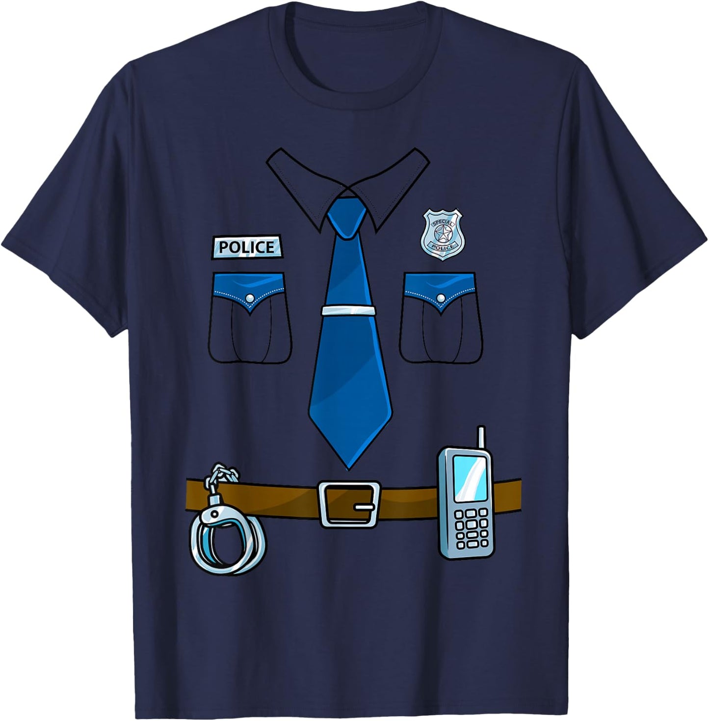 Police Costume Cop Uniform Officer Halloween Women Men Boys Small T-Shirt - T-Shirt | Navy