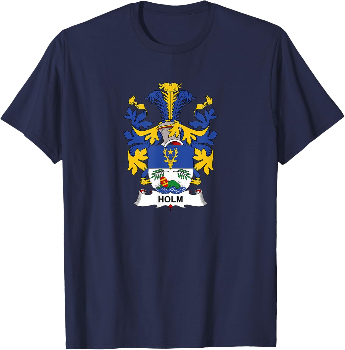 Holm Coat of Arms - Family Crest T-Shirt - T-Shirt | Navy