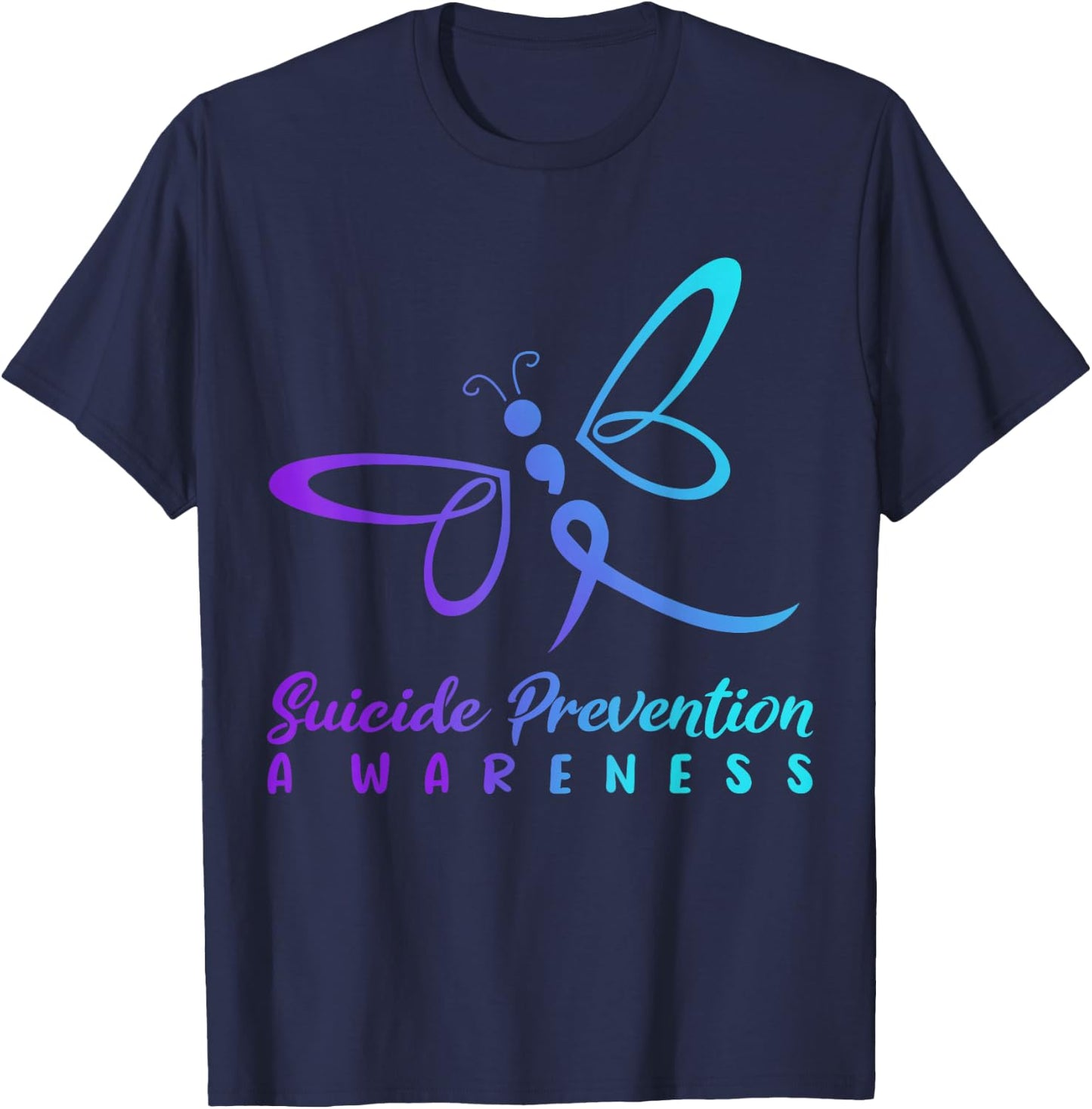 Dragonfly Suicide Prevention Awareness Pink And Teal Ribbon T-Shirt - T-Shirt | Navy