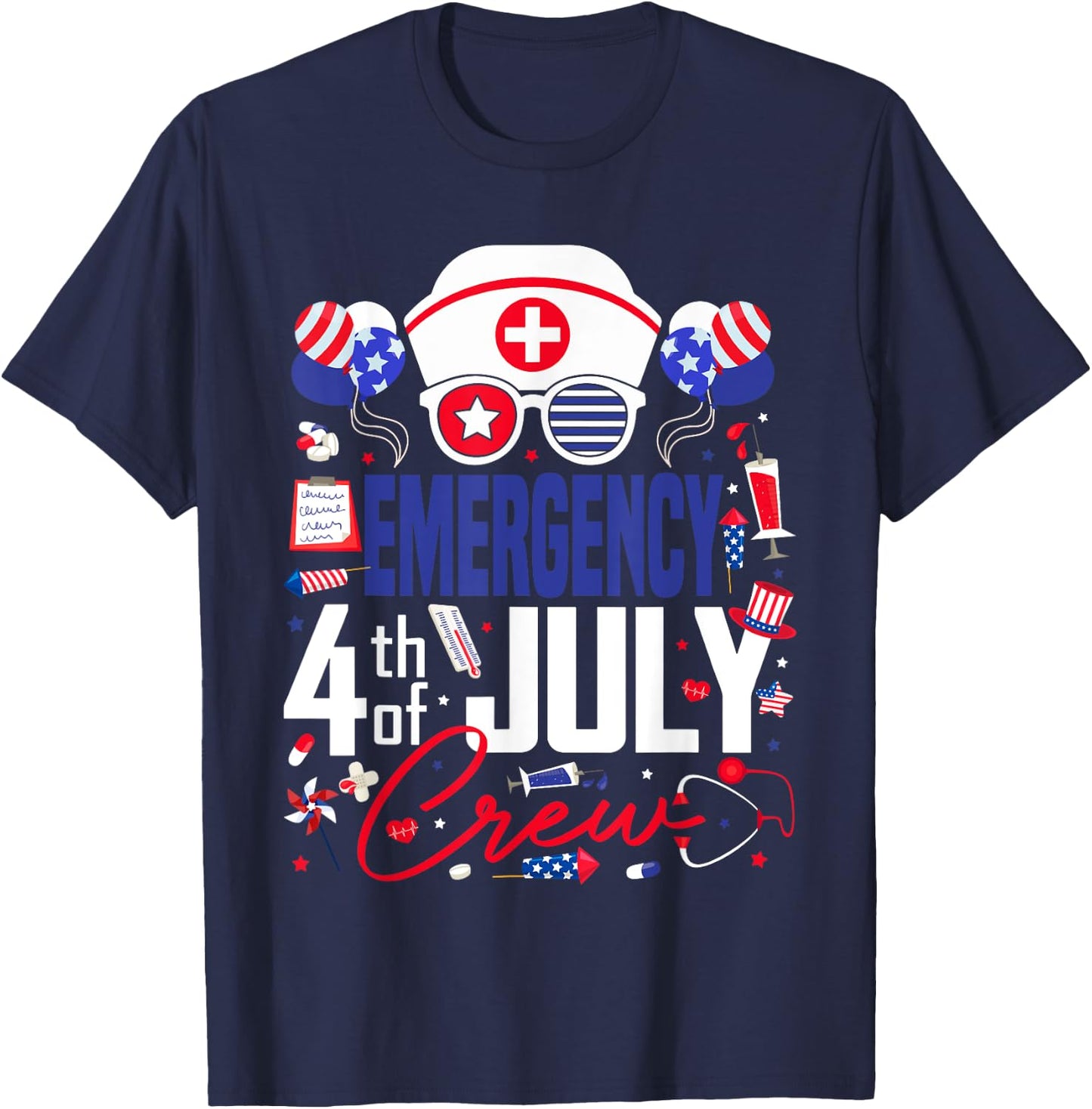 Emergency Nurse 4th of July Crew Independence Day Patriotic T-Shirt - T-Shirt | Navy