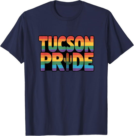 Tucson Pride Rainbow LGBTQ Gay Pride Arizona Saguaro Cactus T-Shirt - T-Shirt | Navy