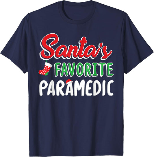 Santa's Favorite Paramedic T Shirt Cute Merry Xmas Party T-Shirt - T-Shirt | Navy