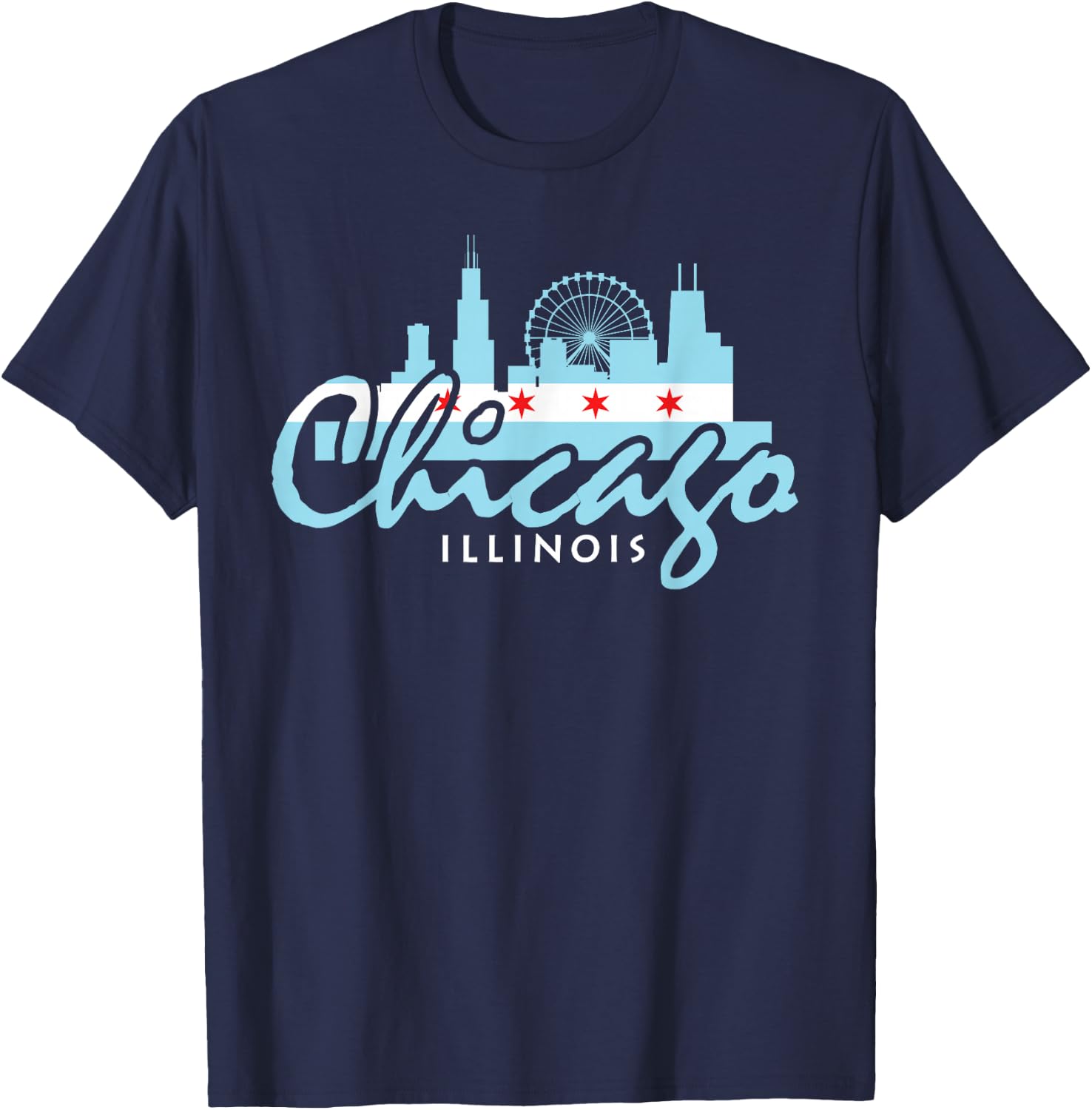 Chicago Illinois Flag Vintage Skyline Shirt Men Women T-Shirt - T-Shirt | Navy