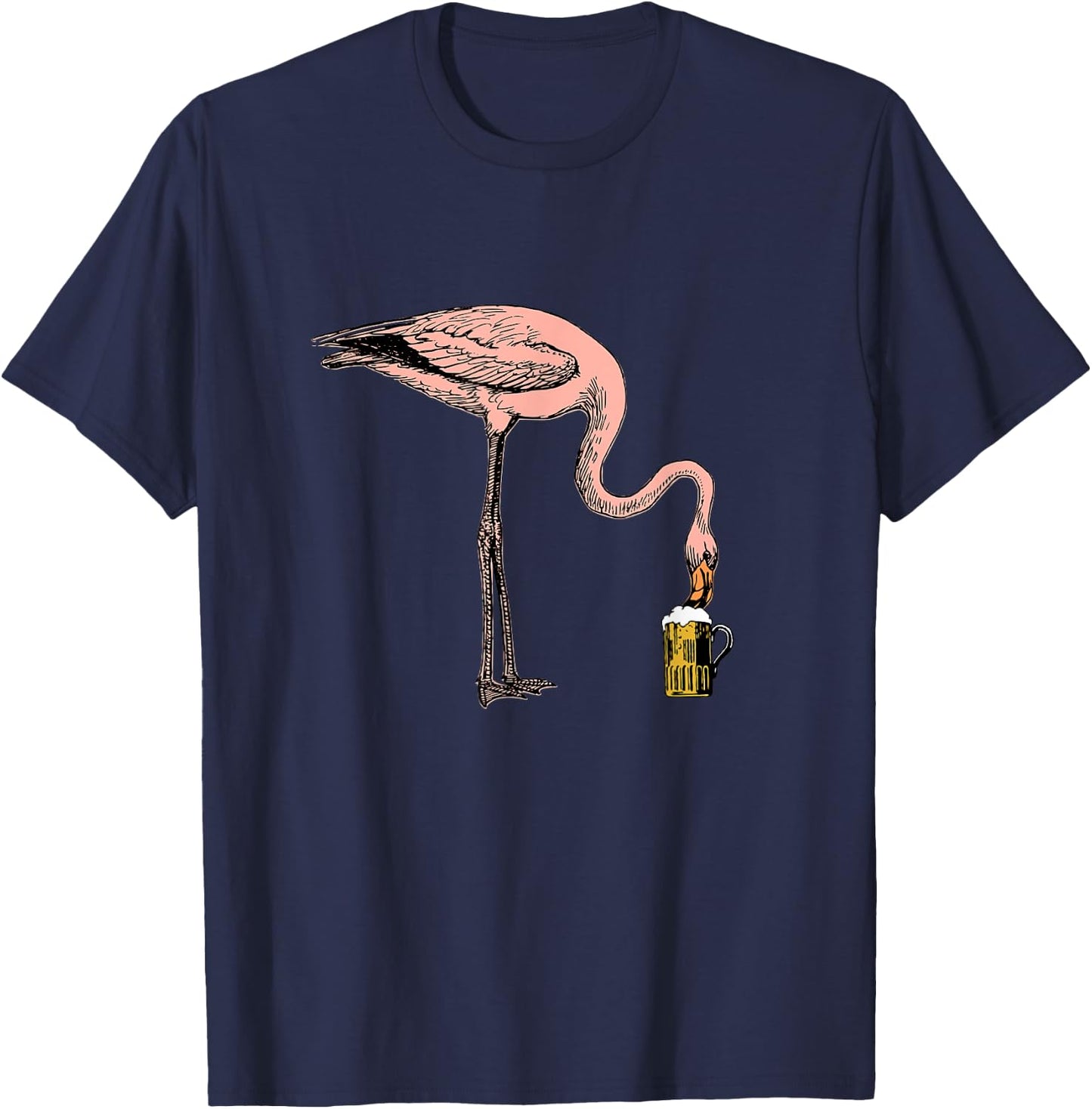 Flamingo Drinking Beers - Party Animal, Beer Lover Partying T-Shirt - T-Shirt | Navy