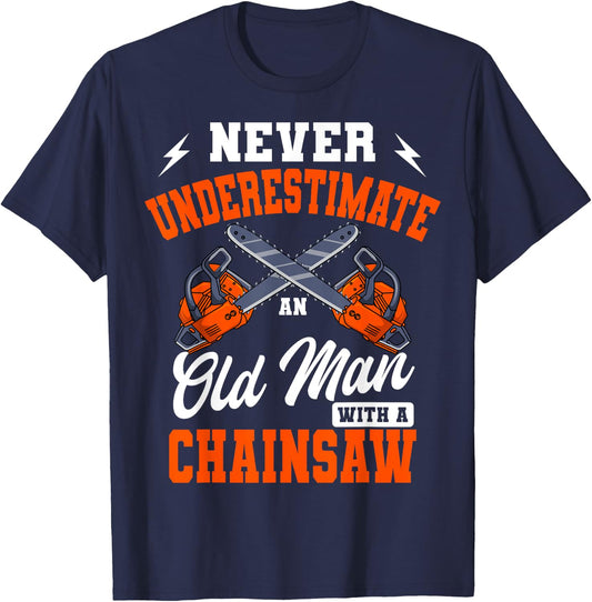 Lumberjack Woodcutter Old Man Chainsaw T-Shirt - T-Shirt | Navy