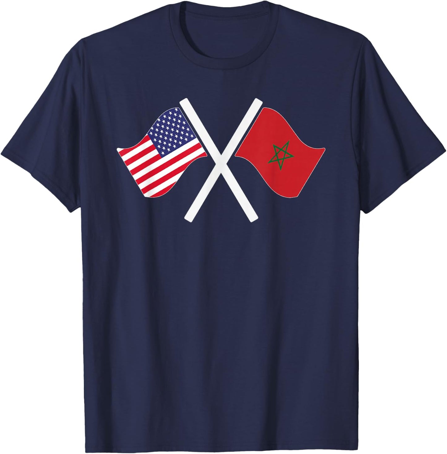 USA and Morocco Crossed Flags Dual Roots T-Shirt - T-Shirt | Navy