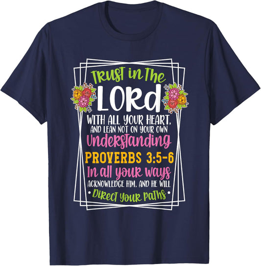 Proverbs 3:5-6 Bible Verse Religious Christian Men and Women T-Shirt - T-Shirt | Navy