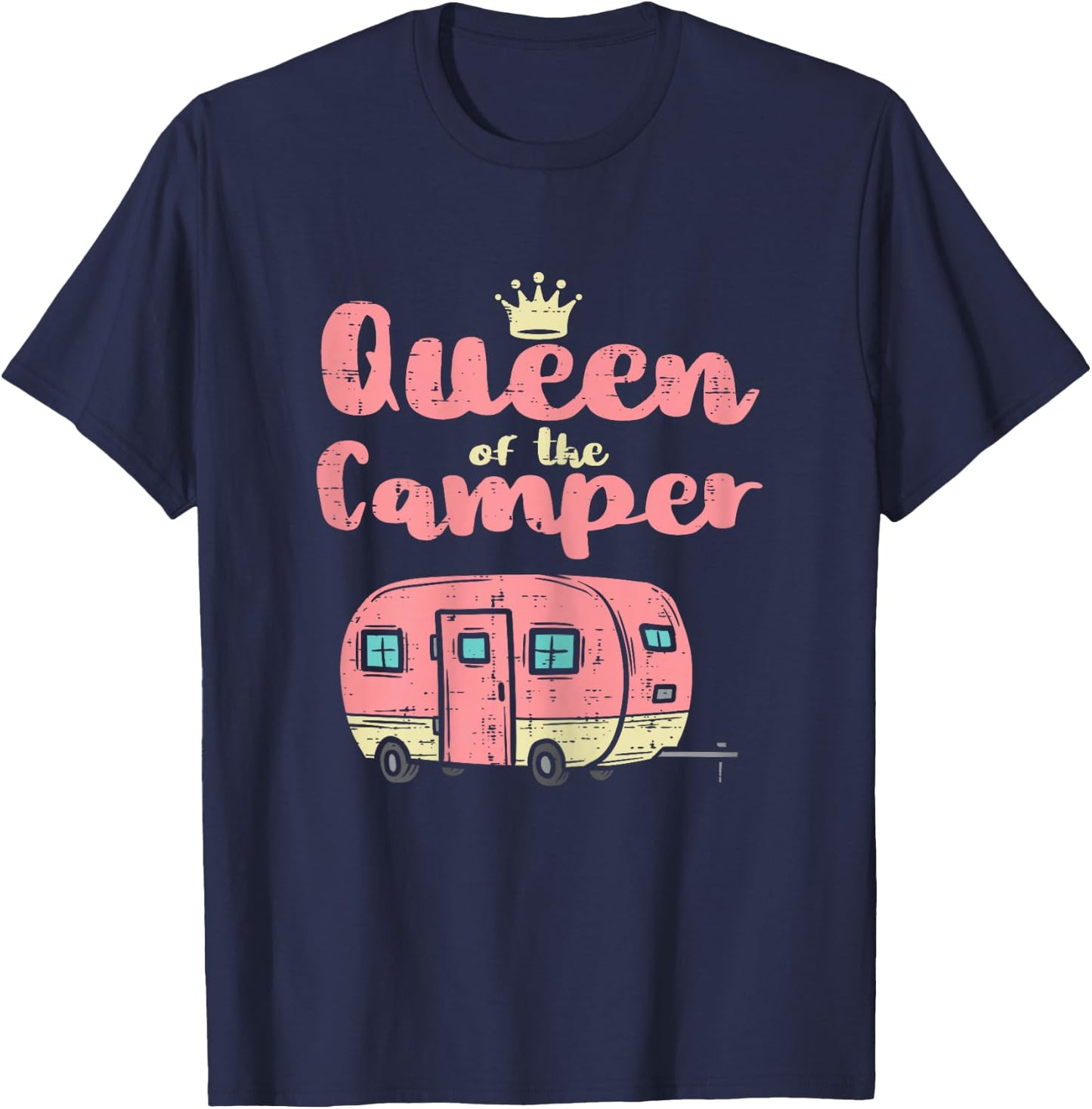 Queen Of The Camper Cute Camping Van Camp Trailer RV Women T-Shirt - T-Shirt | Navy