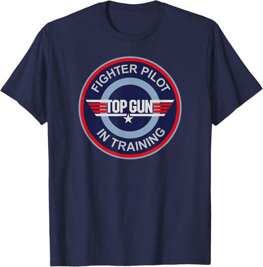 Top Gun Fighter Pilot in Training Round Logo 80's Movie T-Shirt - T-Shirt | Navy