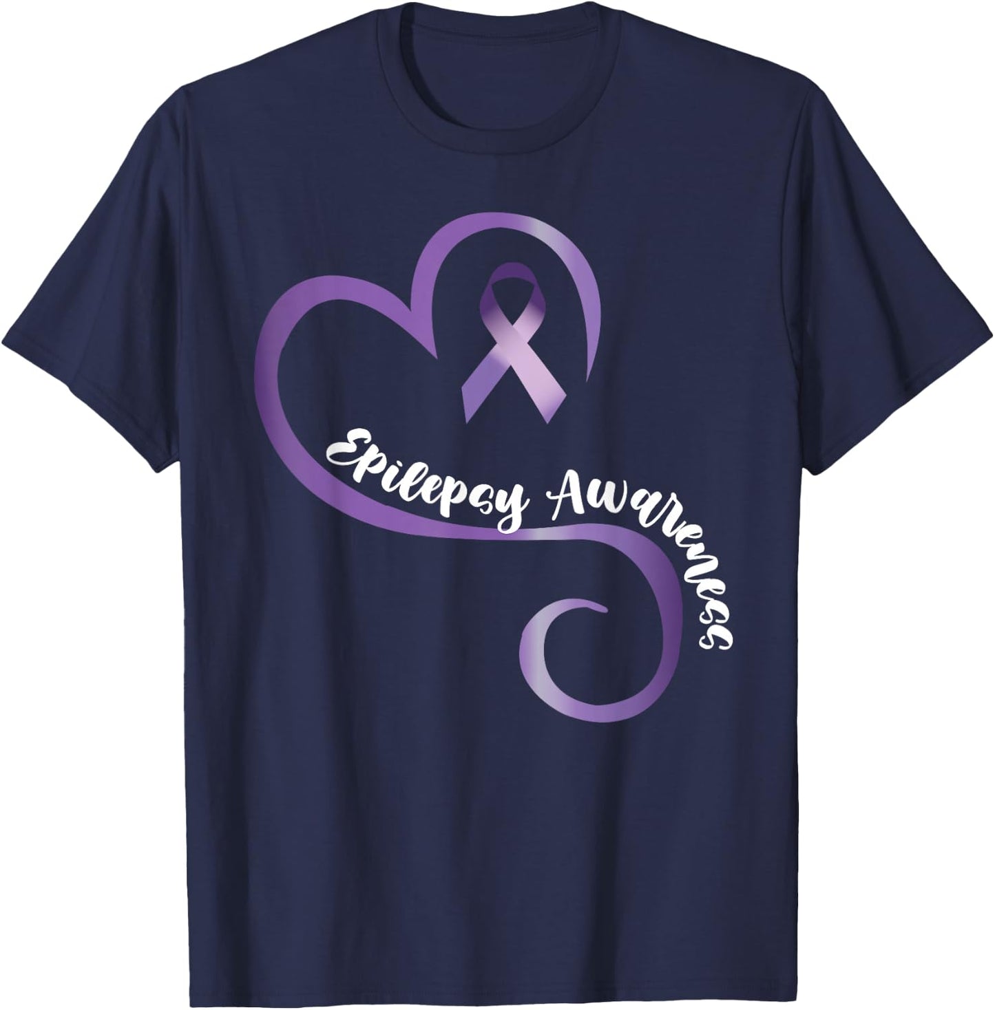 Epilepsy Awareness Heart Ribbon T-Shirt - T-Shirt | Navy