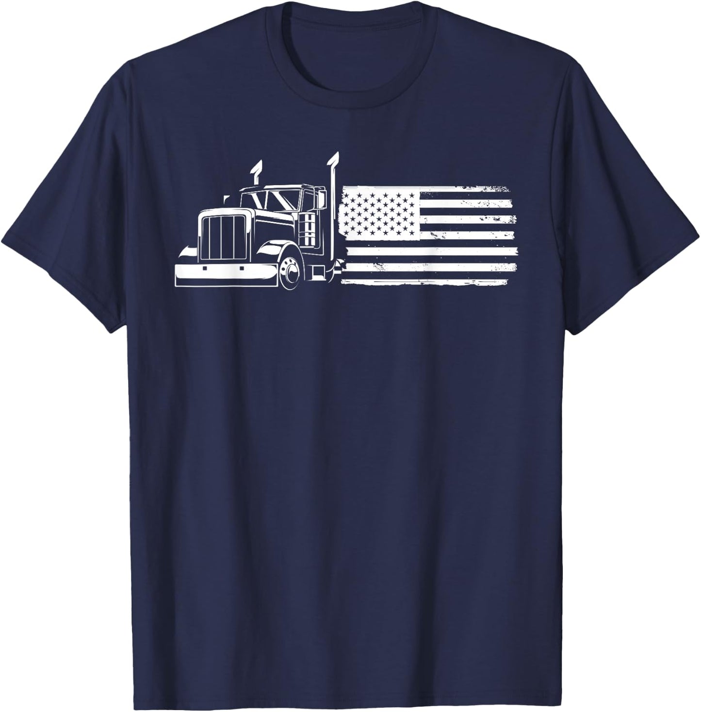 American flag truck driver Gift vintage 18 wheeler T-Shirt - T-Shirt | Navy
