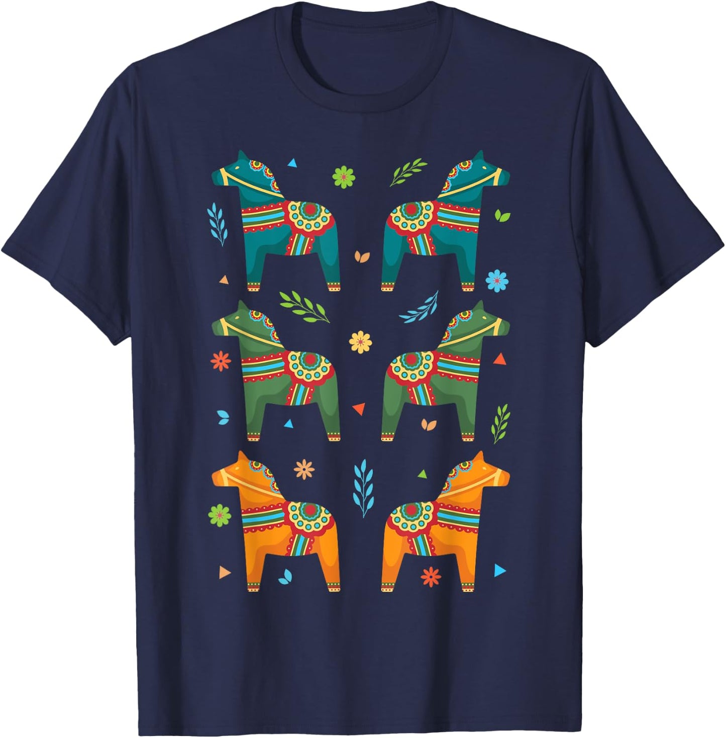 Dala Horse Sweden Swedish Dalecarlian Horses Scandinavian T-Shirt - T-Shirt | Navy