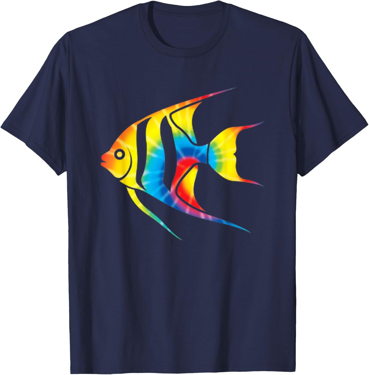 Tie Dye Angelfish Rainbow Print Pet Hippie Peace Gift T-Shirt - T-Shirt | Navy