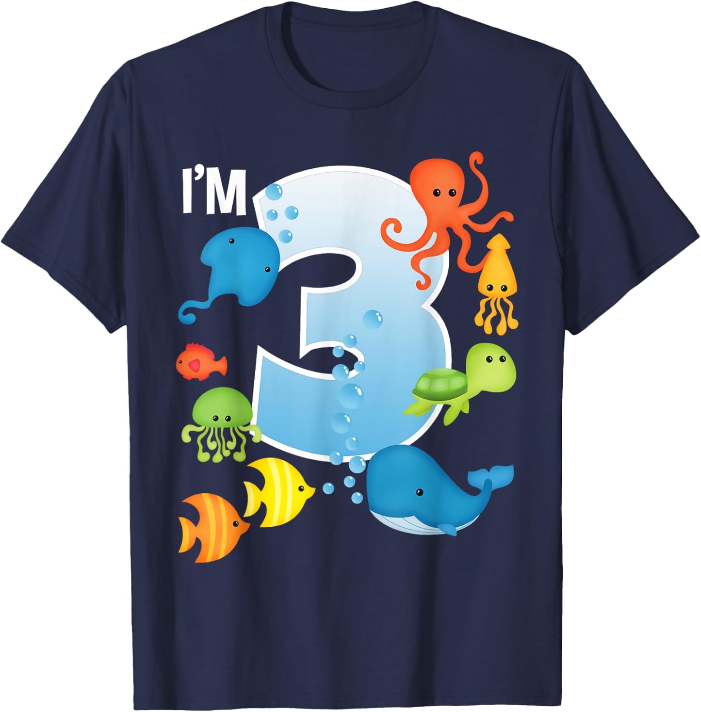 Ocean See Underwater 3 Year Old Under The Sea Birthday Party T-Shirt - T-Shirt | Navy
