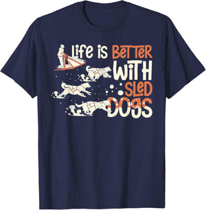 Sled Dog Racing Mushing Dogs Siberian Husky Alaska Women Girls Kids T-Shirt - T-Shirt | Navy