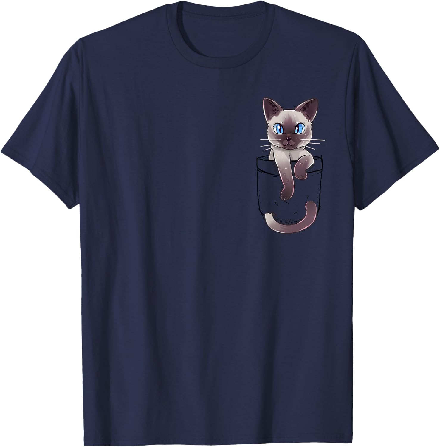 Pocket Cute Siamese Cat Kitten T-Shirt - T-Shirt | Navy