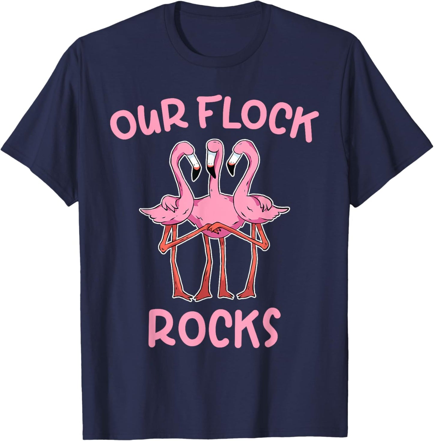 Our Flock Rocks Flamingo Matching Family Vacation Group T-Shirt - T-Shirt | Navy