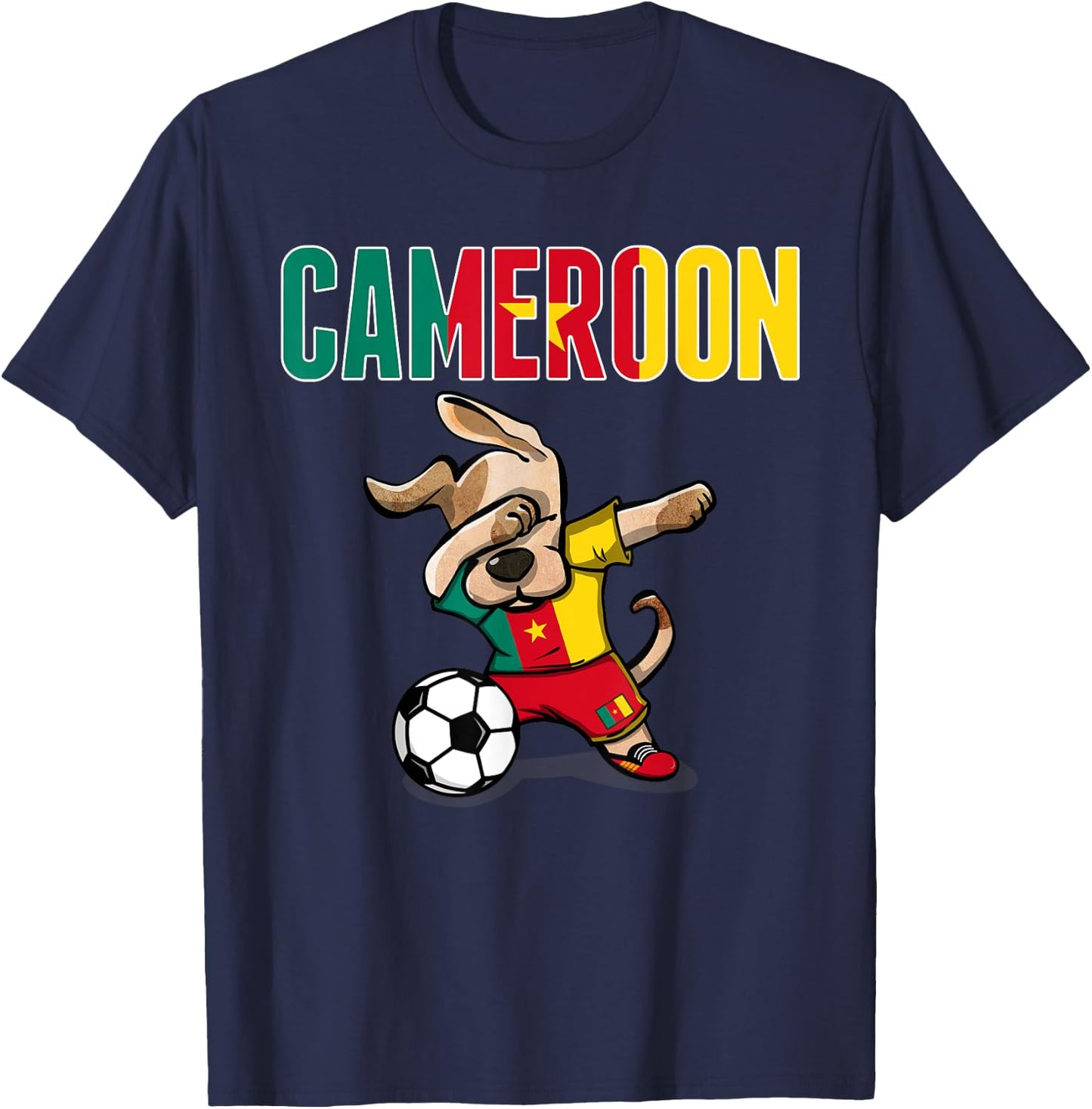 Dabbing Dog Cameroon Soccer Fans Jersey Cameroonian Football T-Shirt - T-Shirt | Navy