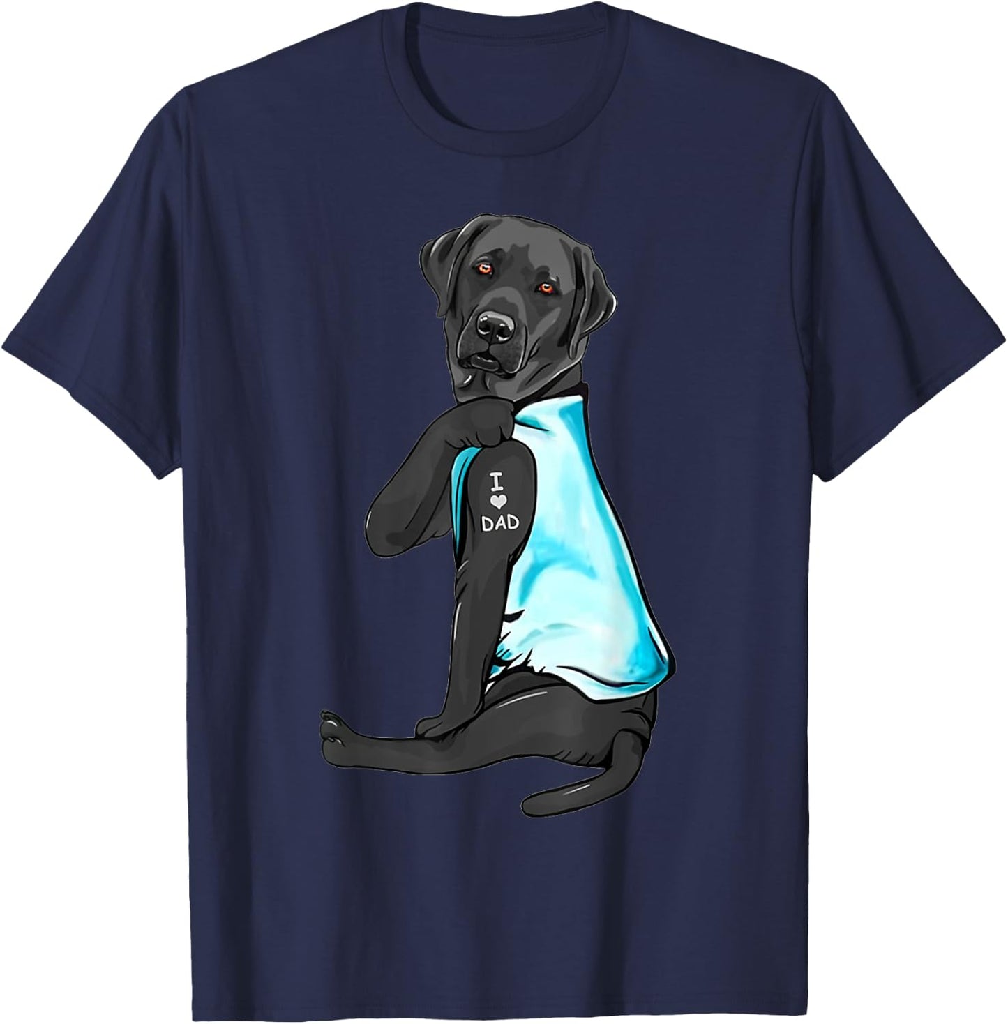 Black Labrador Tattoos I Love Dad Sitting Gift Father's Day T-Shirt - T-Shirt | Navy