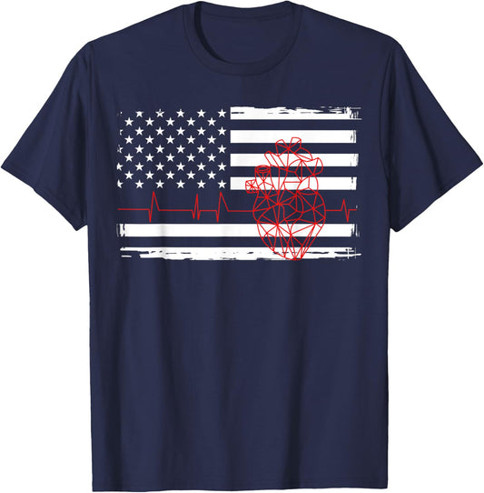 Cardiologist Geometric Heart USA Flag Fourth Of July T-Shirt - T-Shirt | Navy