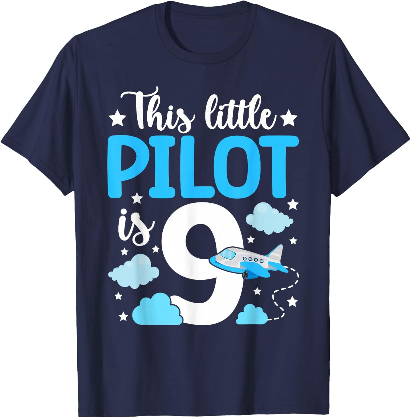 This little Pilot is 9 Airplane 9th Birthday T-Shirt - T-Shirt | Navy