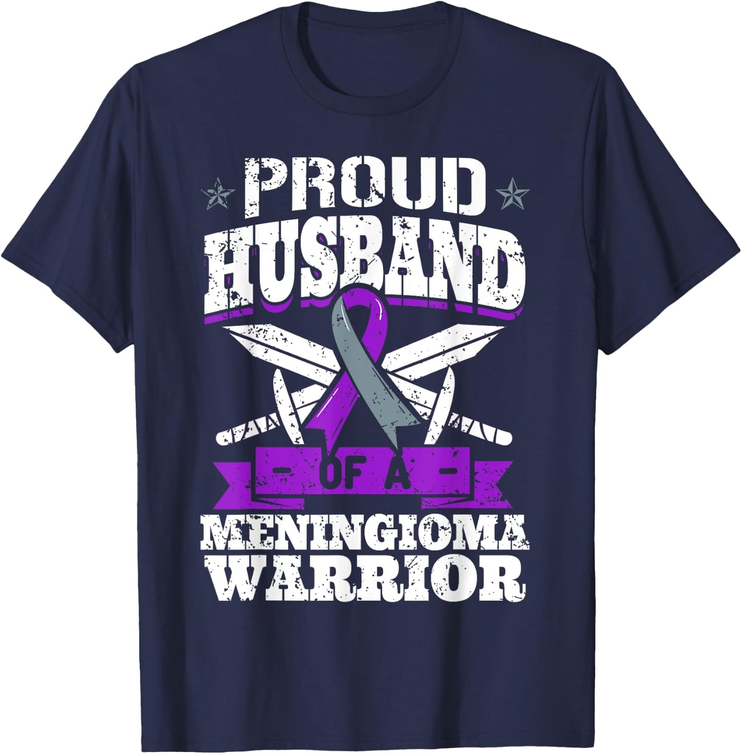 Proud Husband Of A Meningioma Warrior Tumor Awareness Ribbon T-Shirt - T-Shirt | Navy