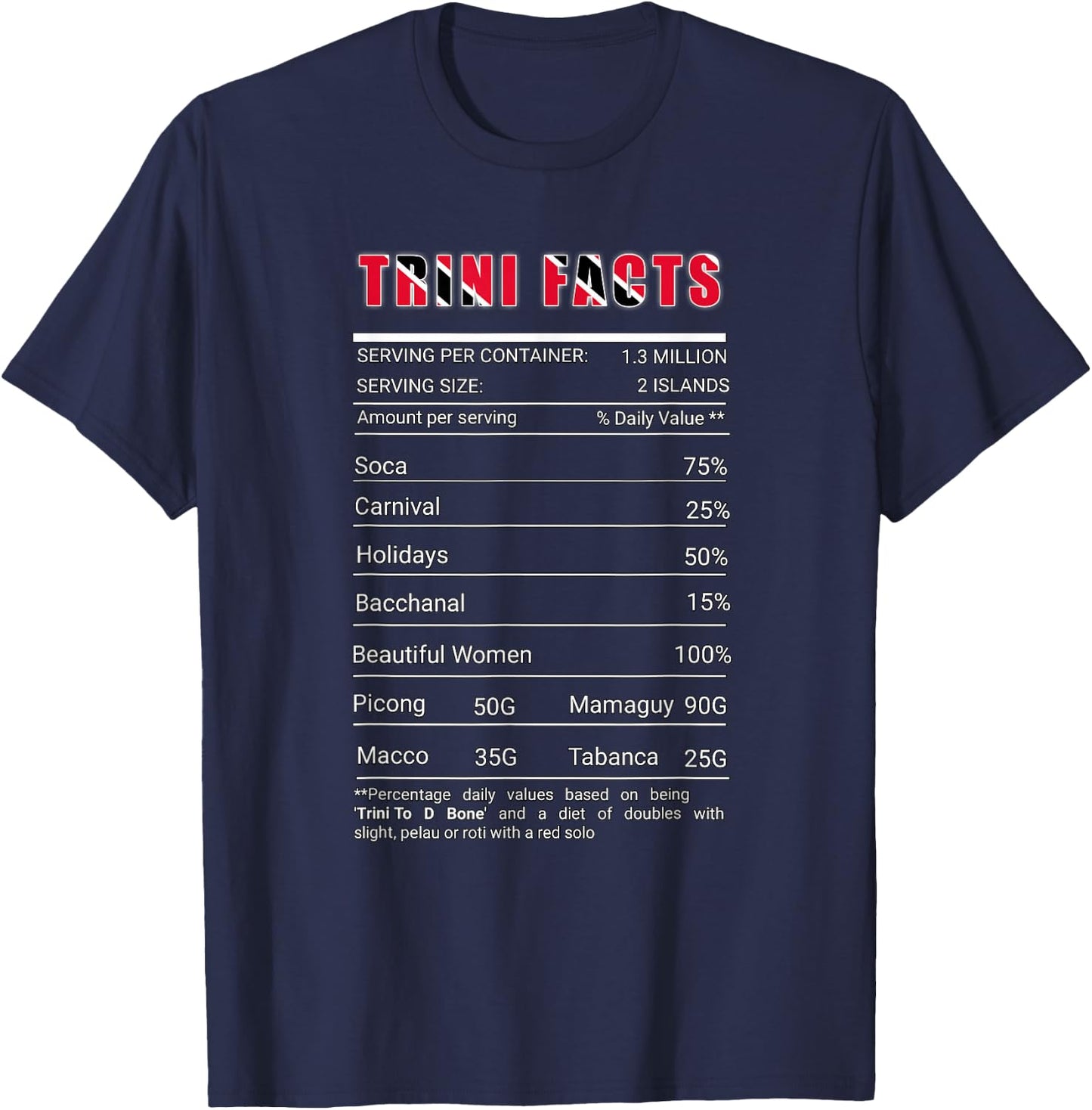 Trinidad Nutrition Facts| Trinidad | Trini To D Bone T-Shirt - T-Shirt | Navy