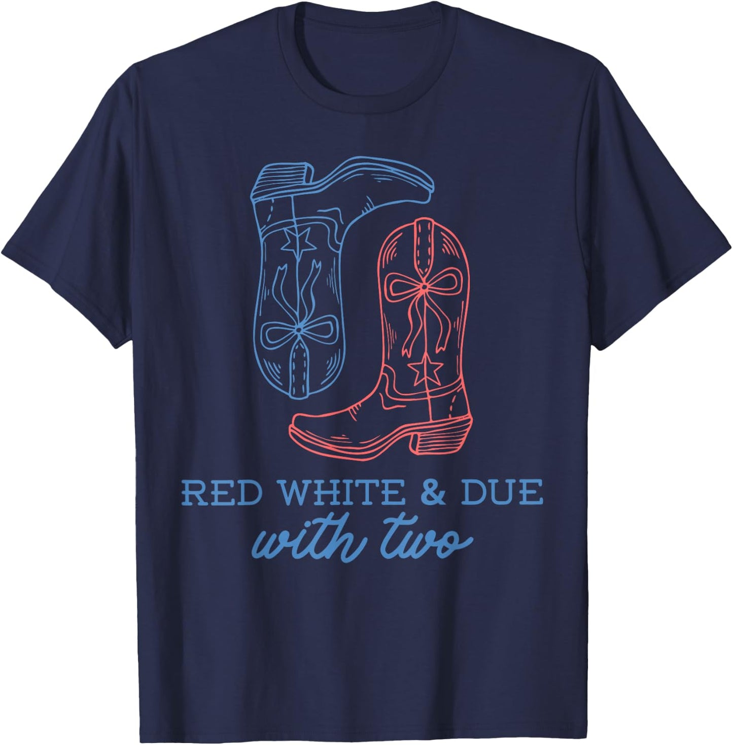 Red White and Due Pregnancy Announcement Twin Cowboy Western T-Shirt - T-Shirt | Navy