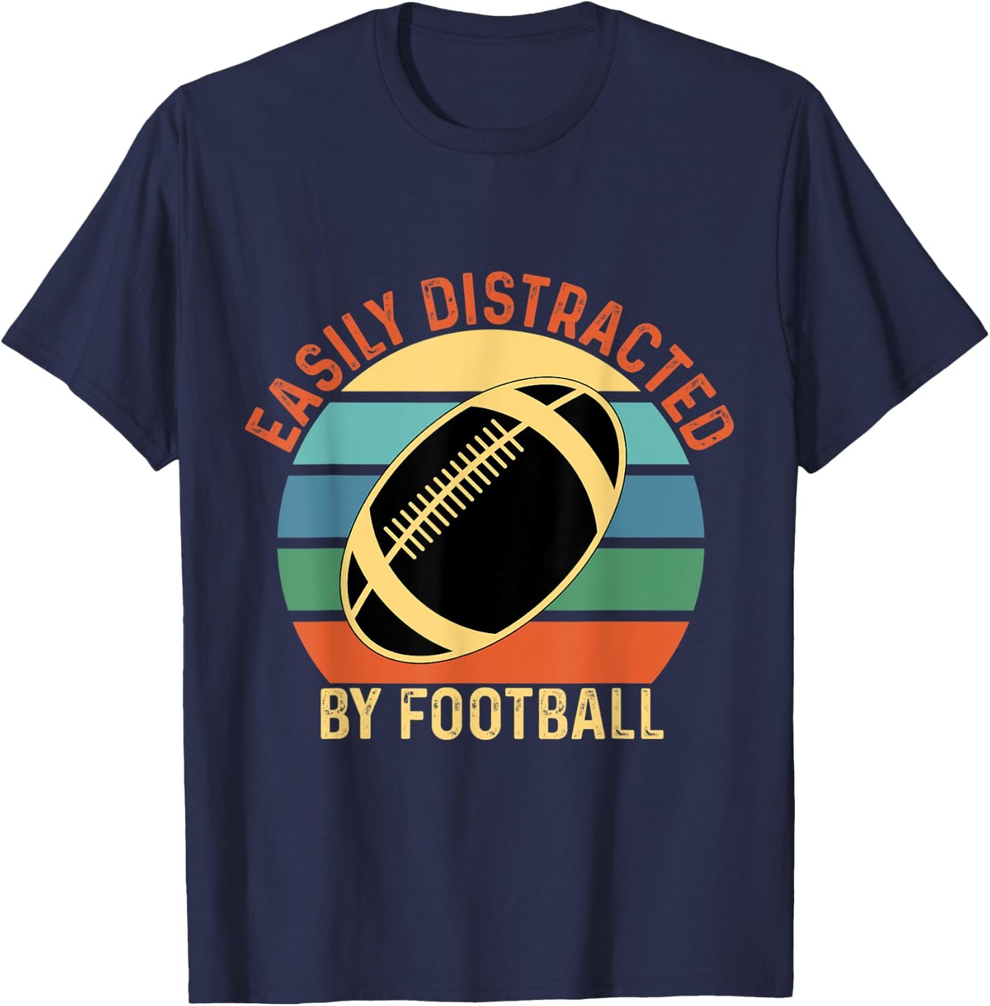 Vintage Easily Distracted By Football T-Shirt - T-Shirt | Navy
