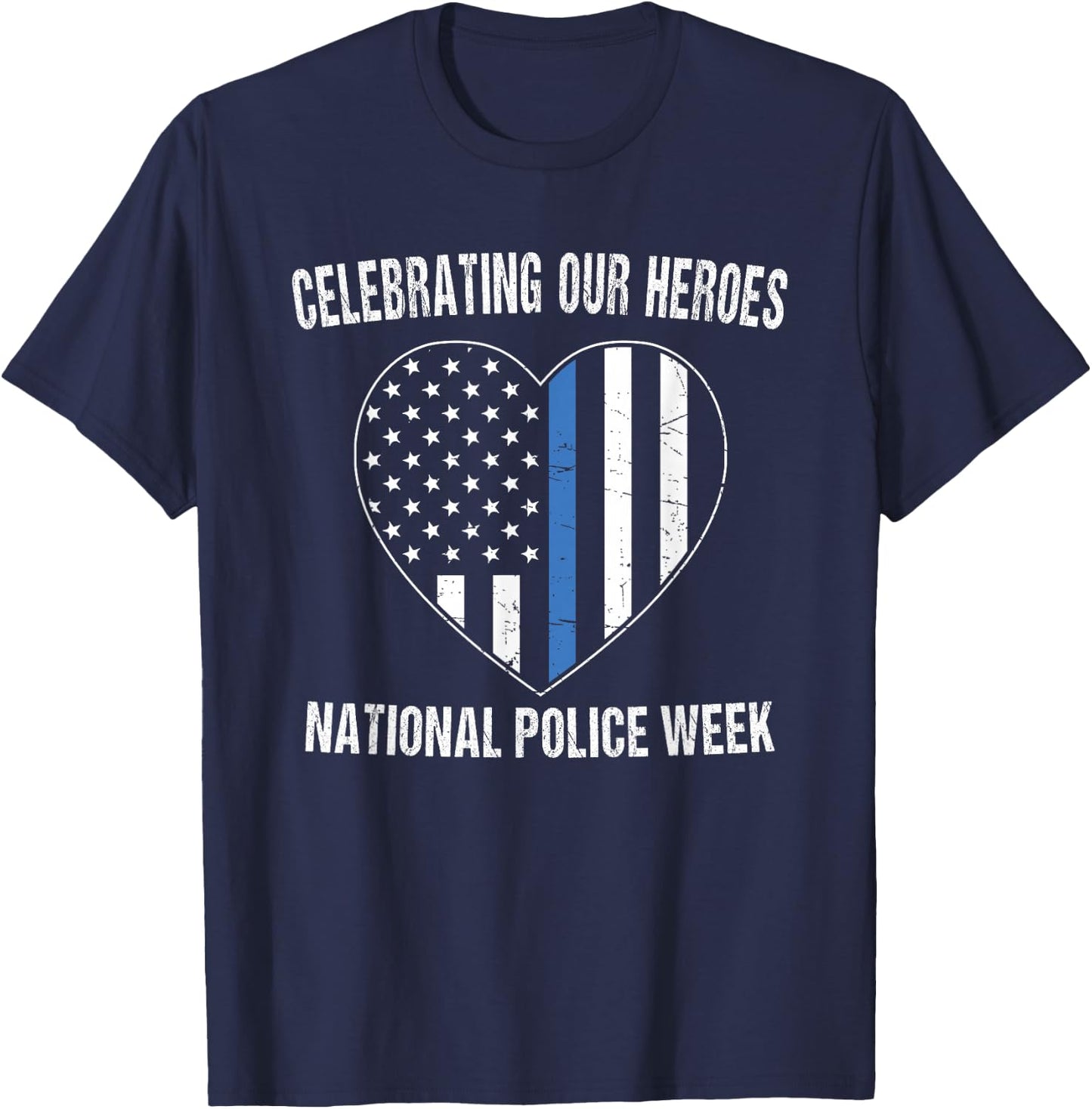 National Police Week Shirt Vintage Blue Line American Flag T-Shirt - T-Shirt | Navy