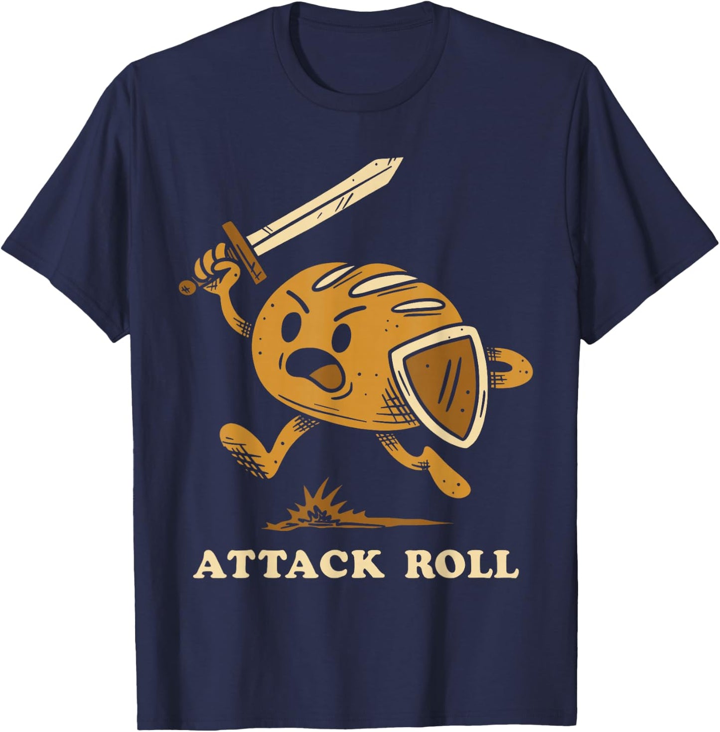 Attack Roll Funny Bread Warrior Fantasy Humor T-Shirt - T-Shirt | Navy