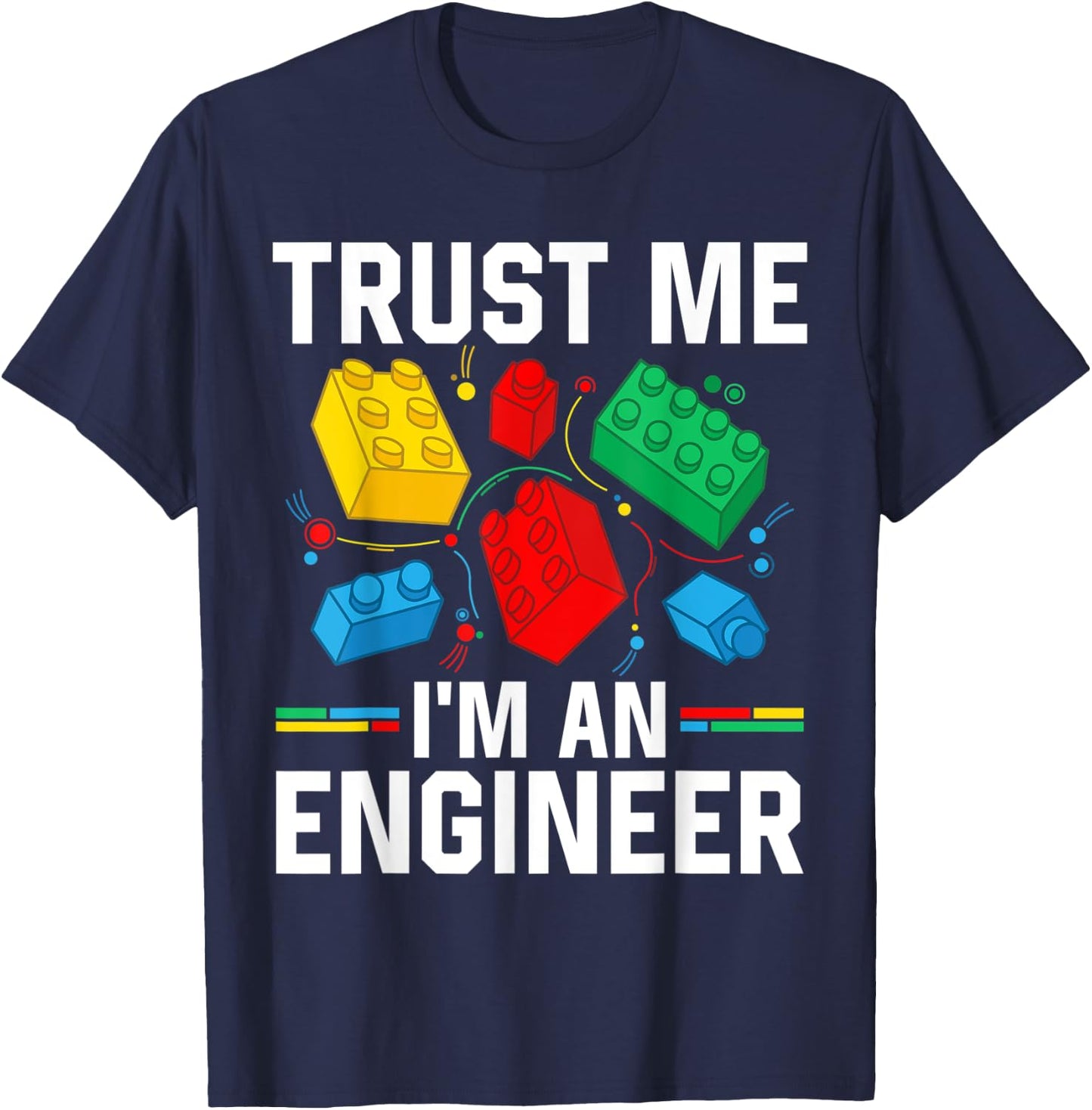 Engineer Children Kids Toy Big Building Blocks Brick Builder T-Shirt - T-Shirt | Navy