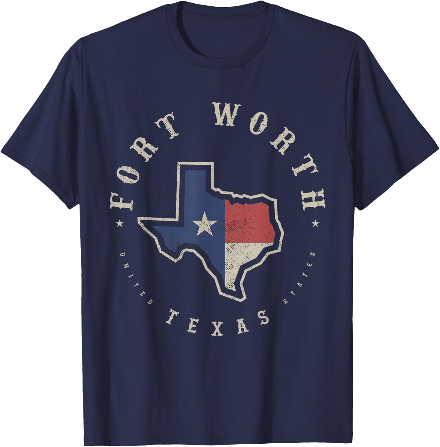 Vintage Fort Worth Texas State Flag Map Souvenir Gift T-Shirt - T-Shirt | Navy
