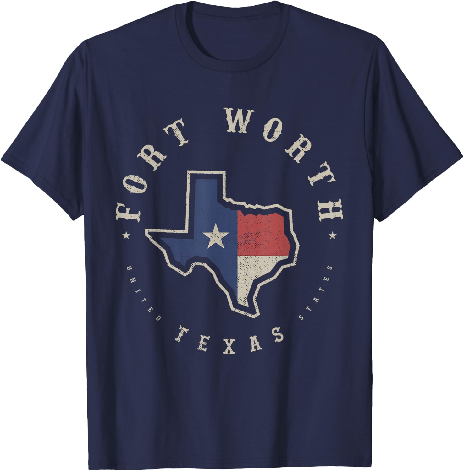 Vintage Fort Worth Texas State Flag Map Souvenir Gift T-Shirt - T-Shirt | Navy