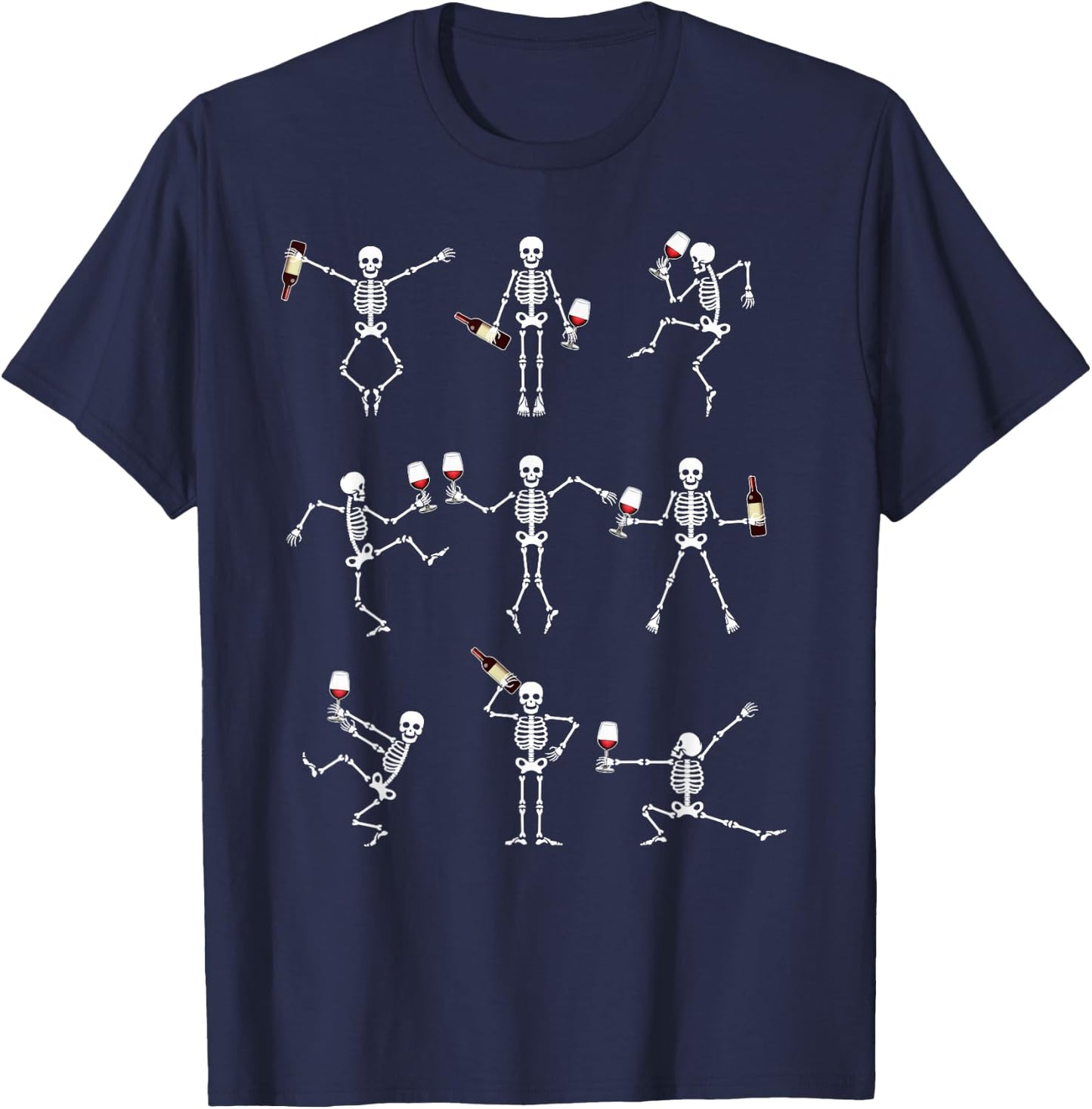 Skeleton Dancing with Hallo Wine Halloween Party Shirt T-Shirt - T-Shirt | Navy