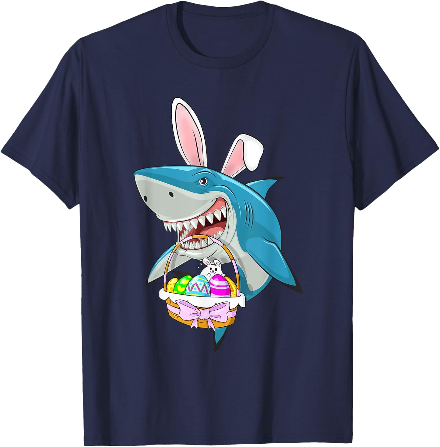 Shark Easter Bunny Egg Basket Funny Boys Girls Kids Easter T-Shirt - T-Shirt | Navy