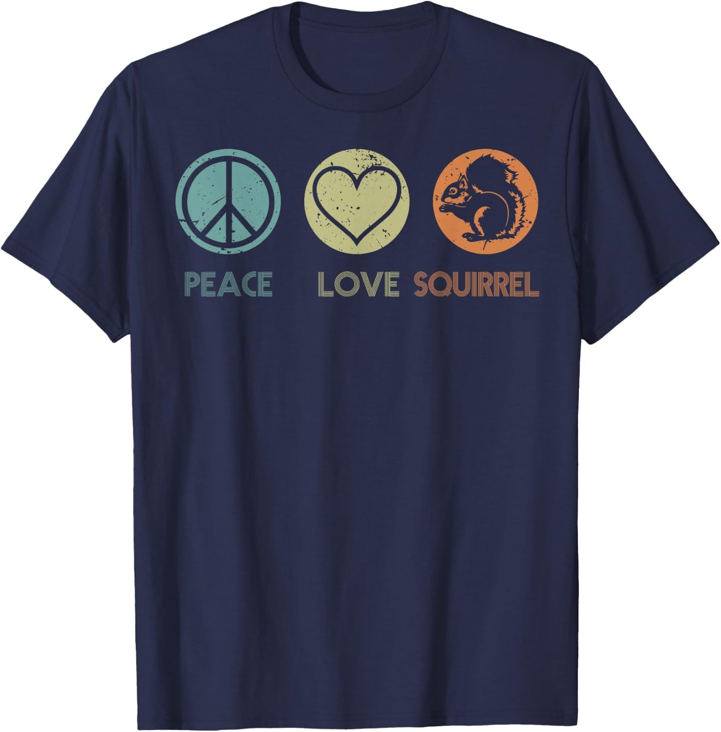 Vintage Peace Love Squirrel Funny Squirrel Lover Gift T-Shirt - T-Shirt | Navy