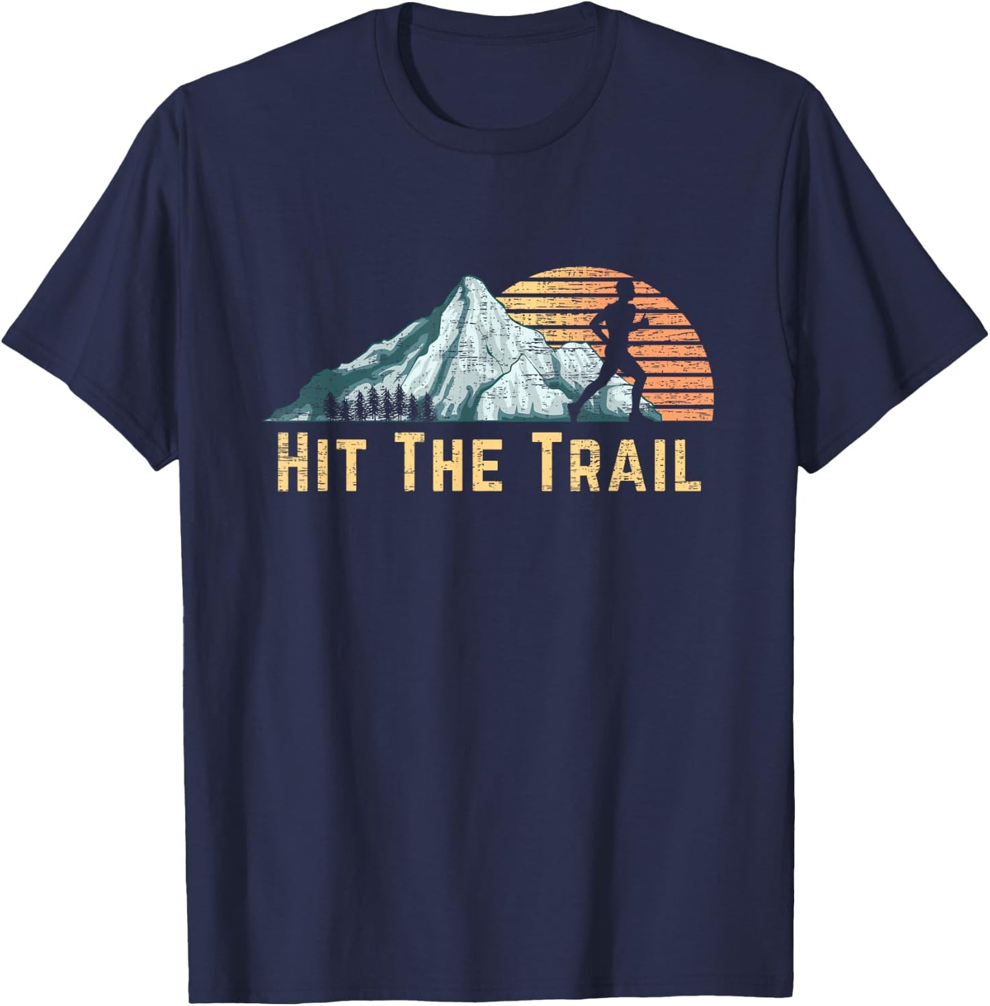 Hit The Trail Vintage Mountain Runner Retro Trail Running T-Shirt - T-Shirt | Navy