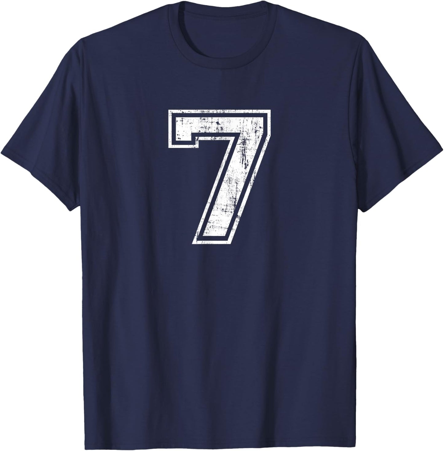 Number 7 Distressed Vintage Seven Sports Training Practice T-Shirt - T-Shirt | Navy