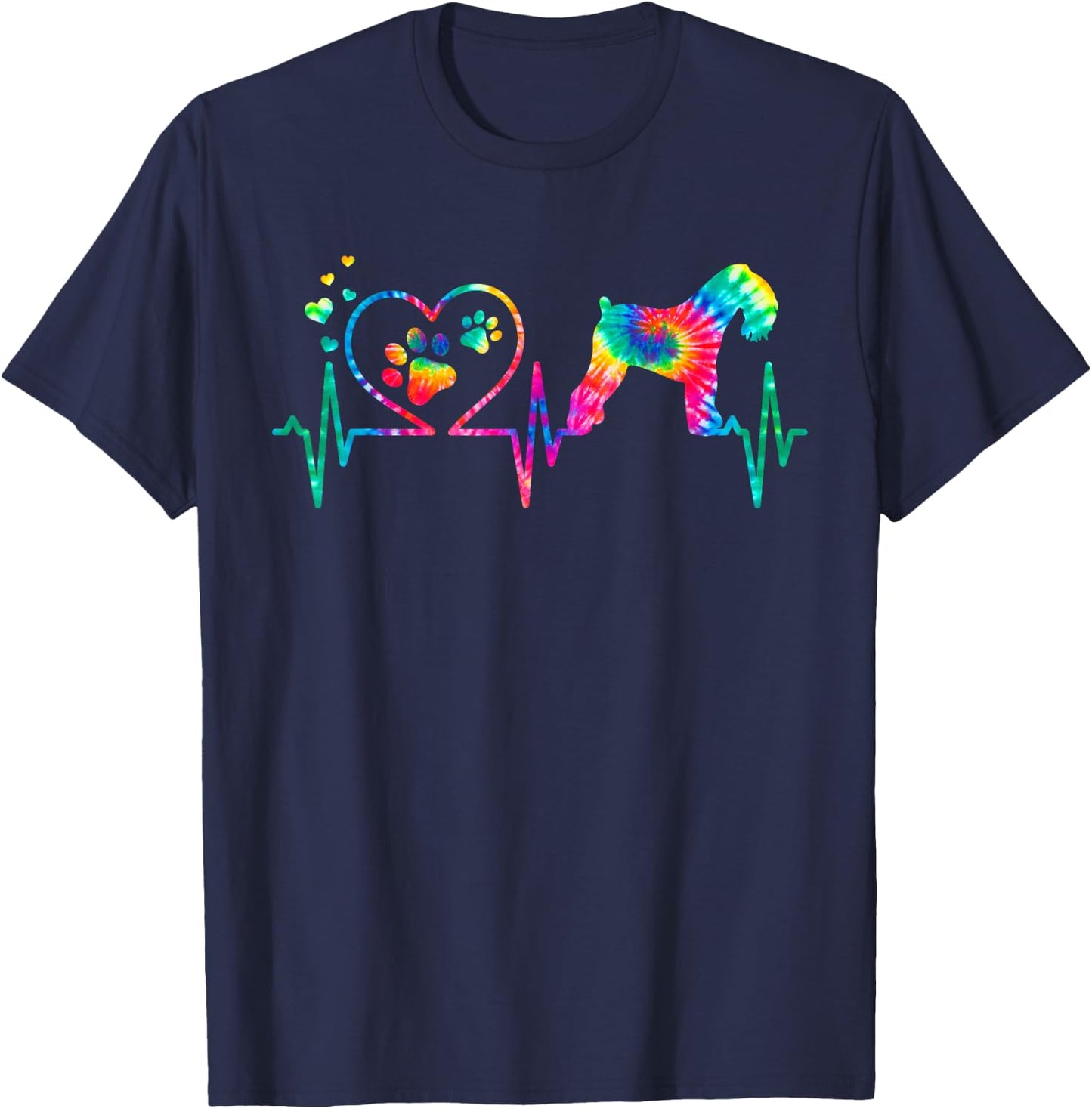 Kerry Blue Terrier Mum Dad Heartbeat Tie Dye Dog Gift T-Shirt - T-Shirt | Navy