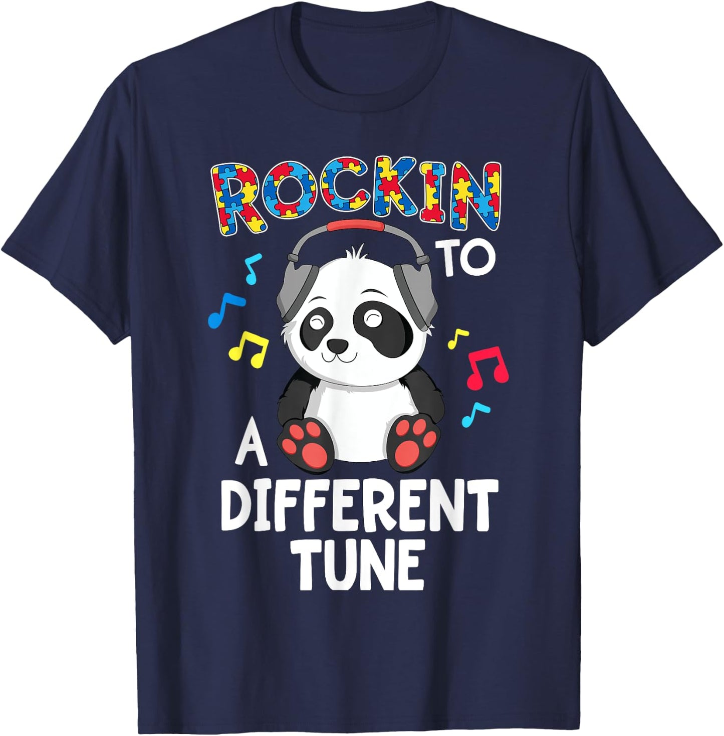 Rockin' To A Different Tune Panda Autism Awareness Kids T-Shirt - T-Shirt | Navy