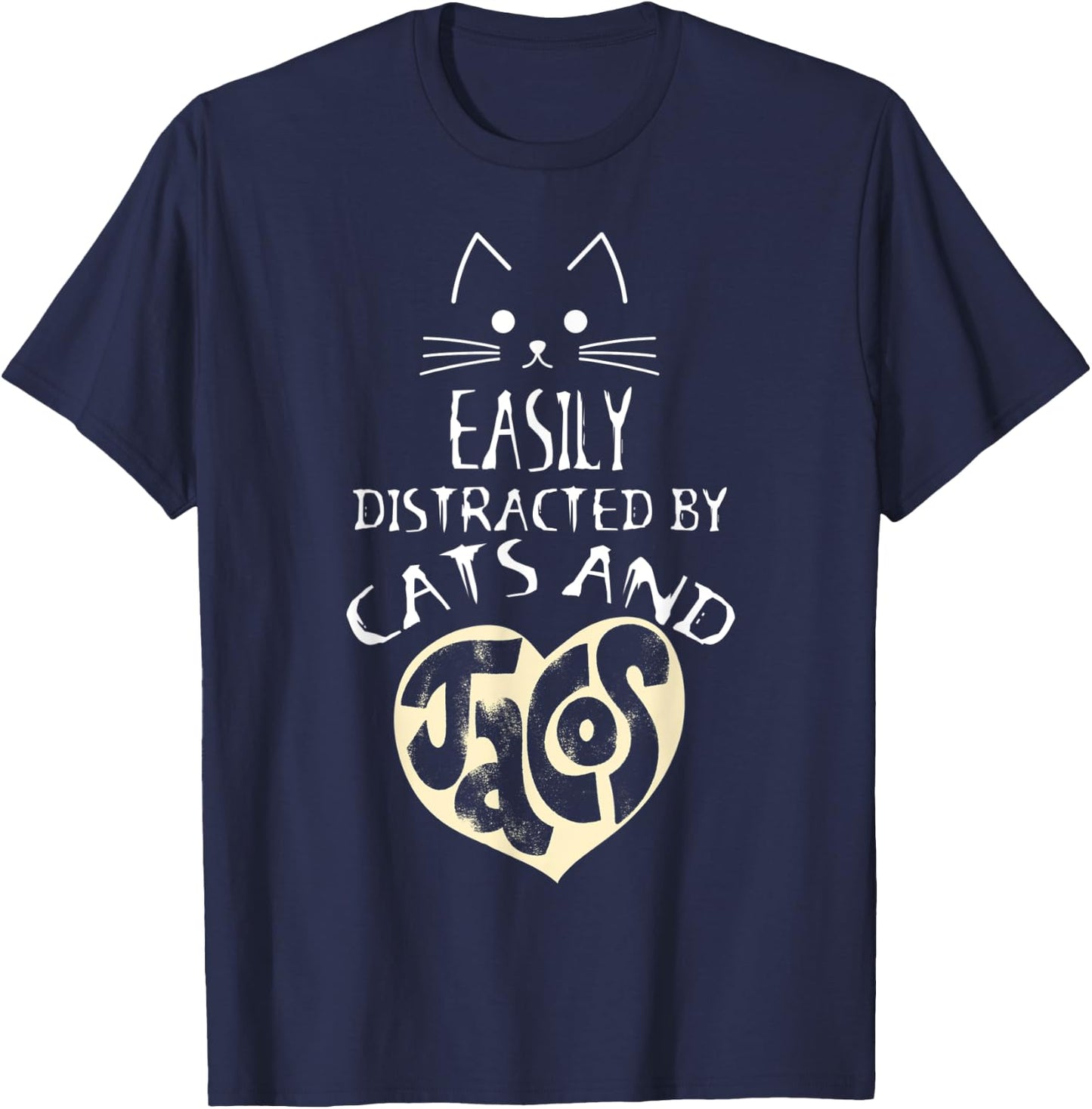 Easily Distracted By Cats And Tacos Kawaii Cat Lovers Women T-Shirt - T-Shirt | Navy