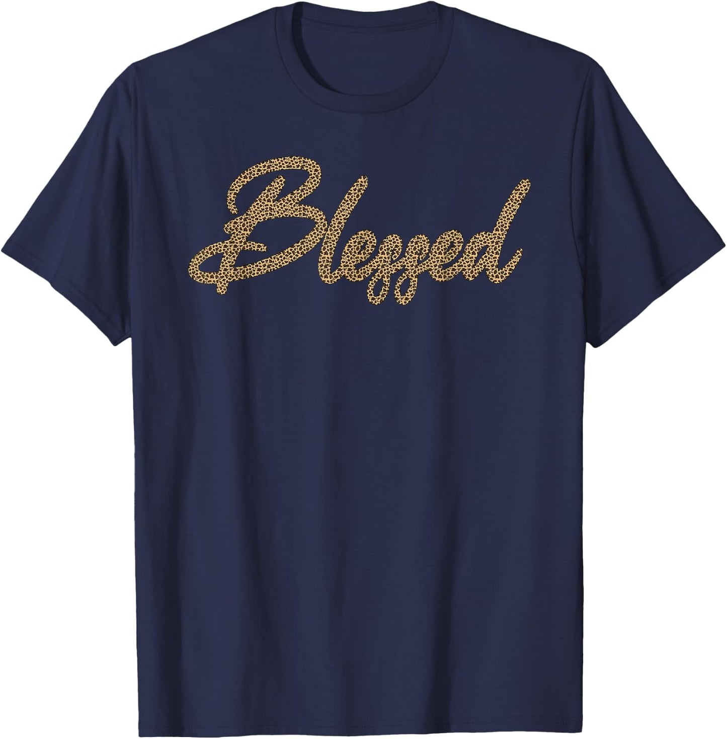 Christian Cool Blessed Leopard Cheetah Print Graphic Design T-Shirt - T-Shirt | Navy
