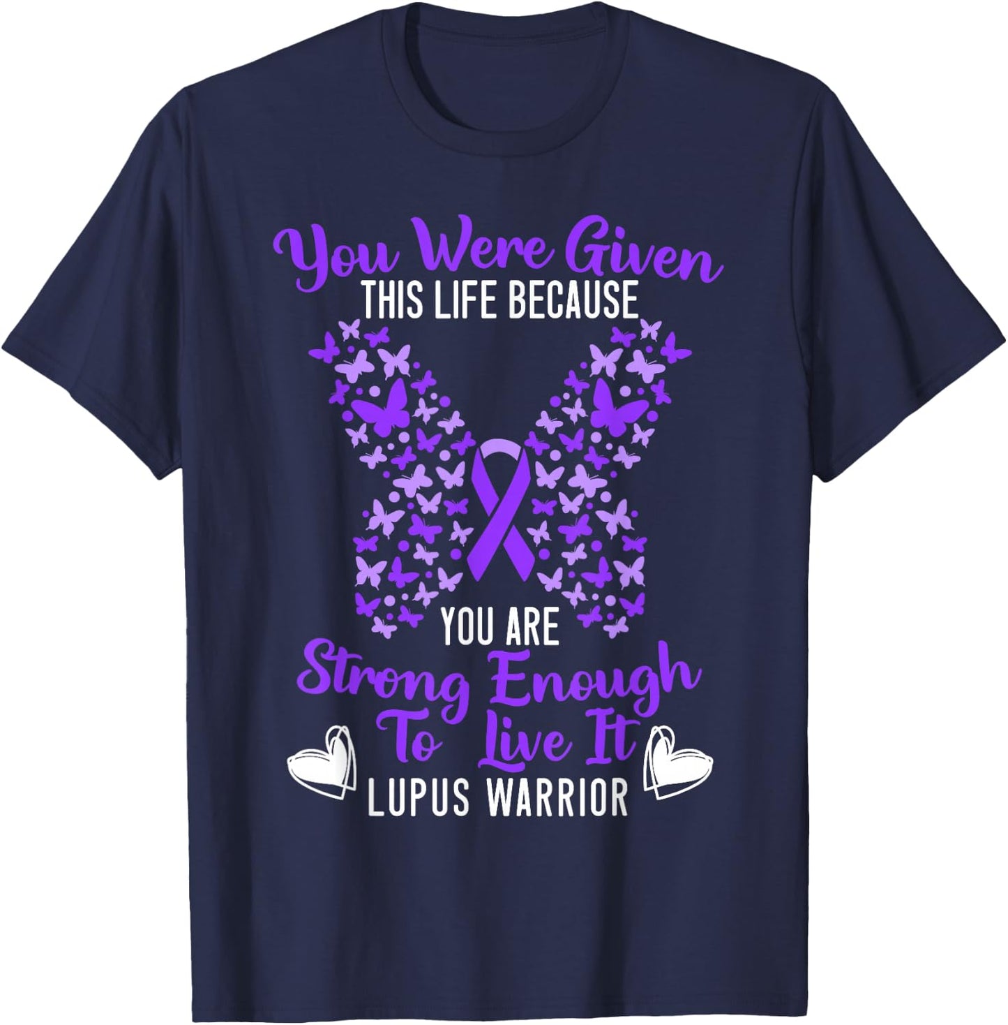 Lupus Warrior Lupus Awareness Butterfly Purple Ribbon SLE T-Shirt - T-Shirt | Navy