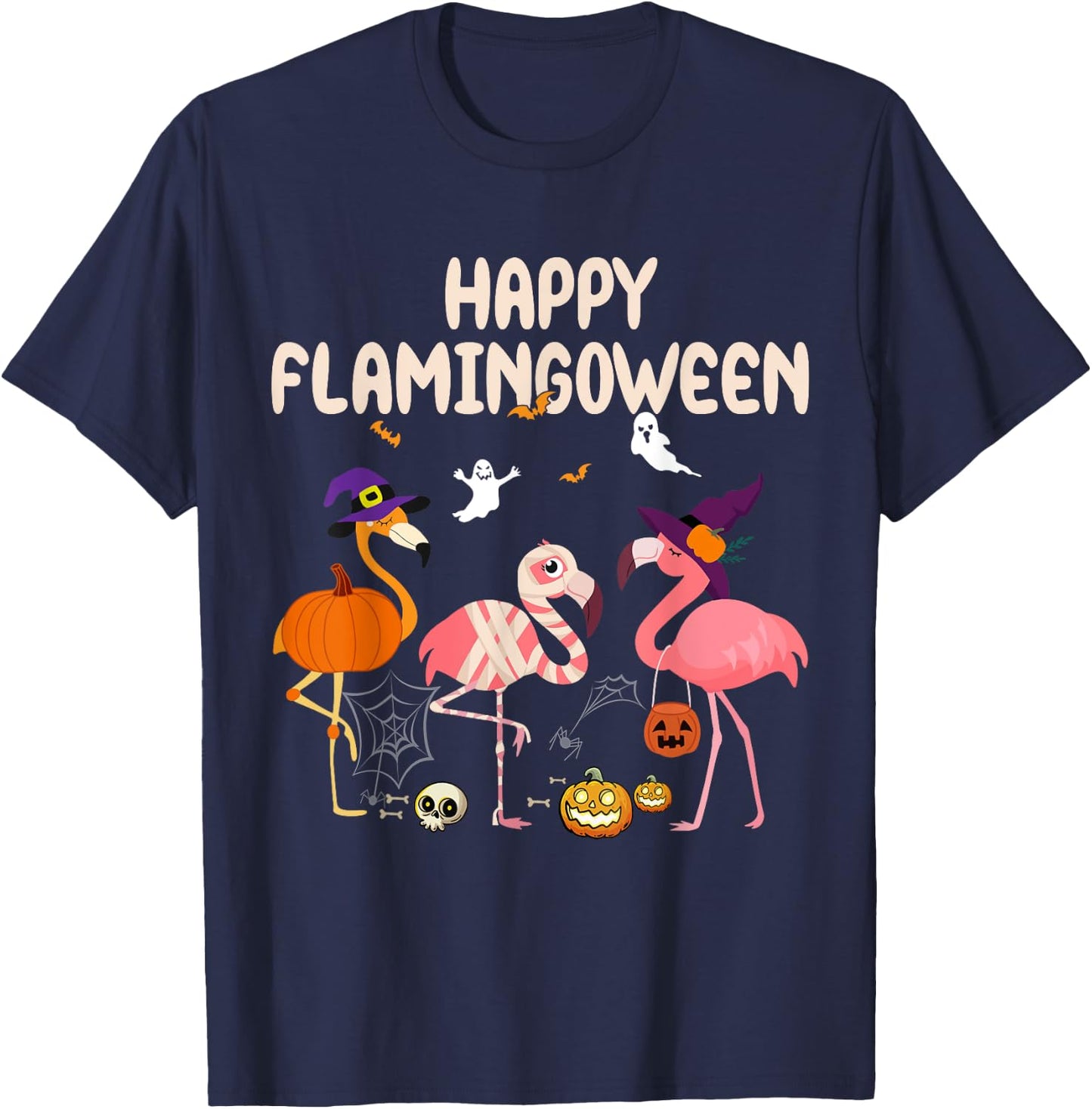 Halloween happy Flamingoween witch pumpkin mummy flamingo T-Shirt - T-Shirt | Navy
