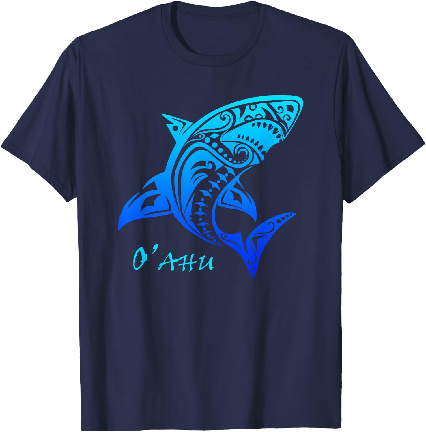 Oahu, Hawaii Vintage Tribal Shark Vacation T-Shirt - T-Shirt | Navy