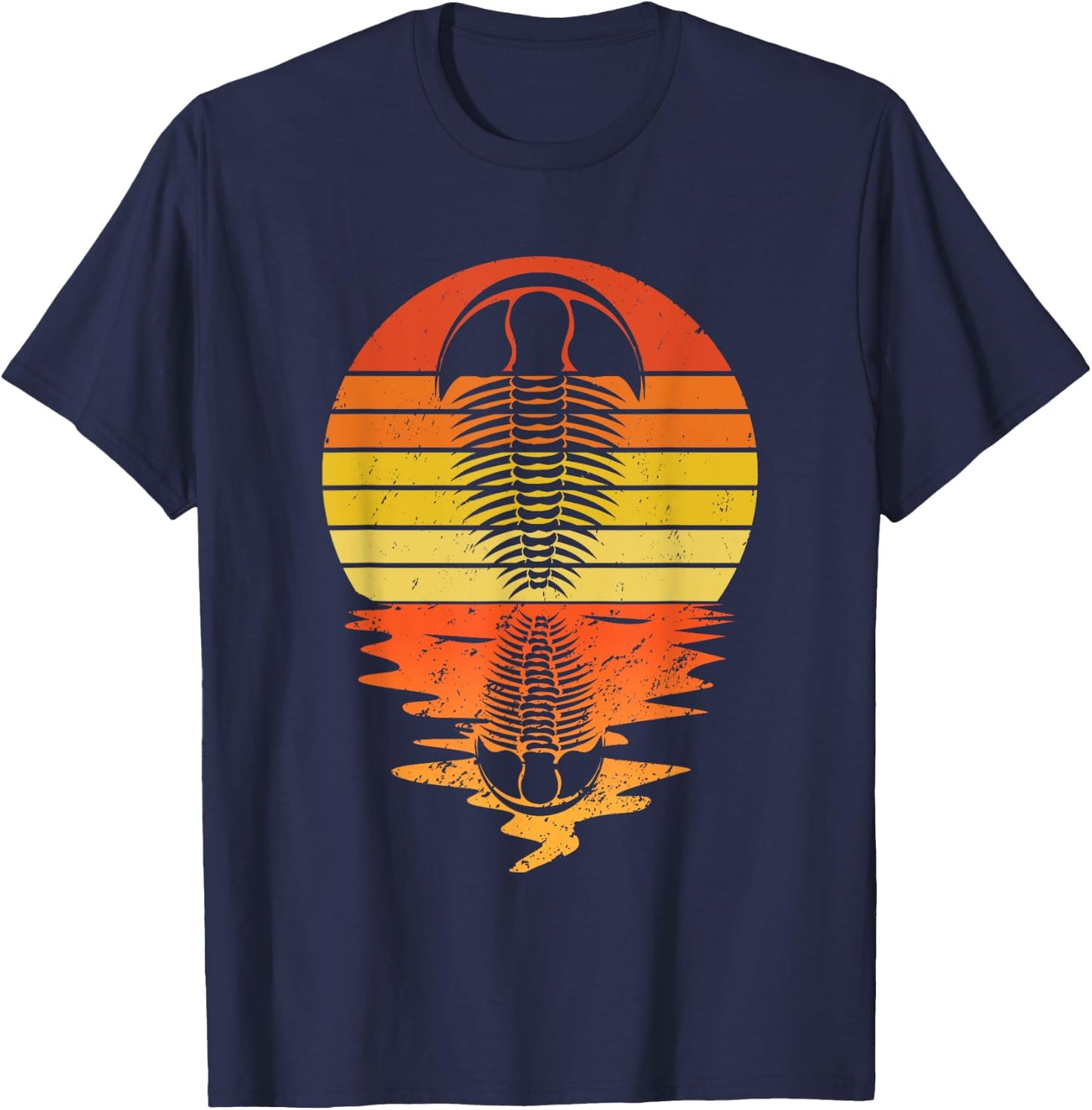 Vintage Retro Sunset Trilobite Funny Paleontologist T-Shirt - T-Shirt | Navy