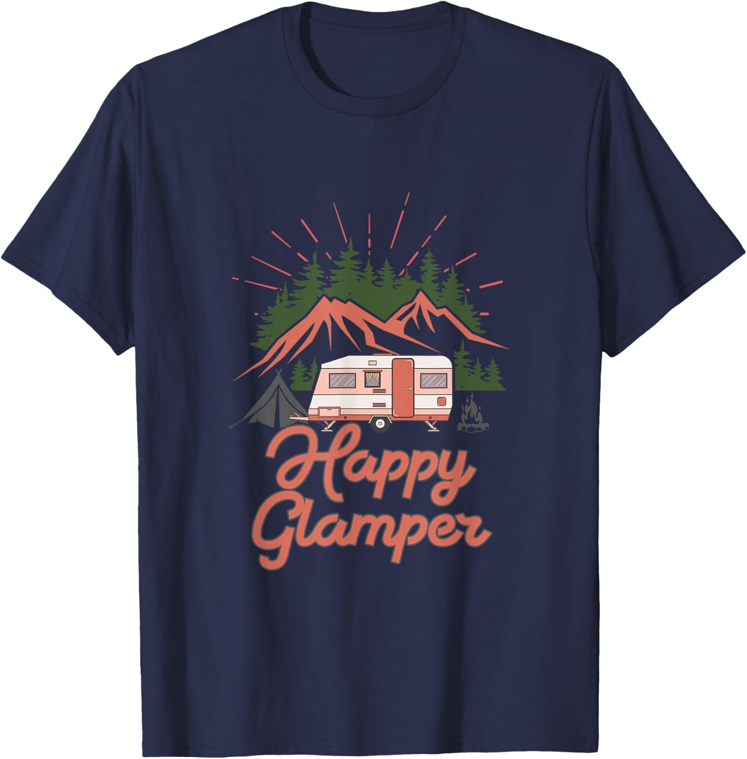 Cute Happy Glamper Funny Outdoor Lovers Glamping RV Camping T-Shirt - T-Shirt | Navy