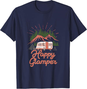 Cute Happy Glamper Funny Outdoor Lovers Glamping RV Camping T-Shirt - T-Shirt | Navy