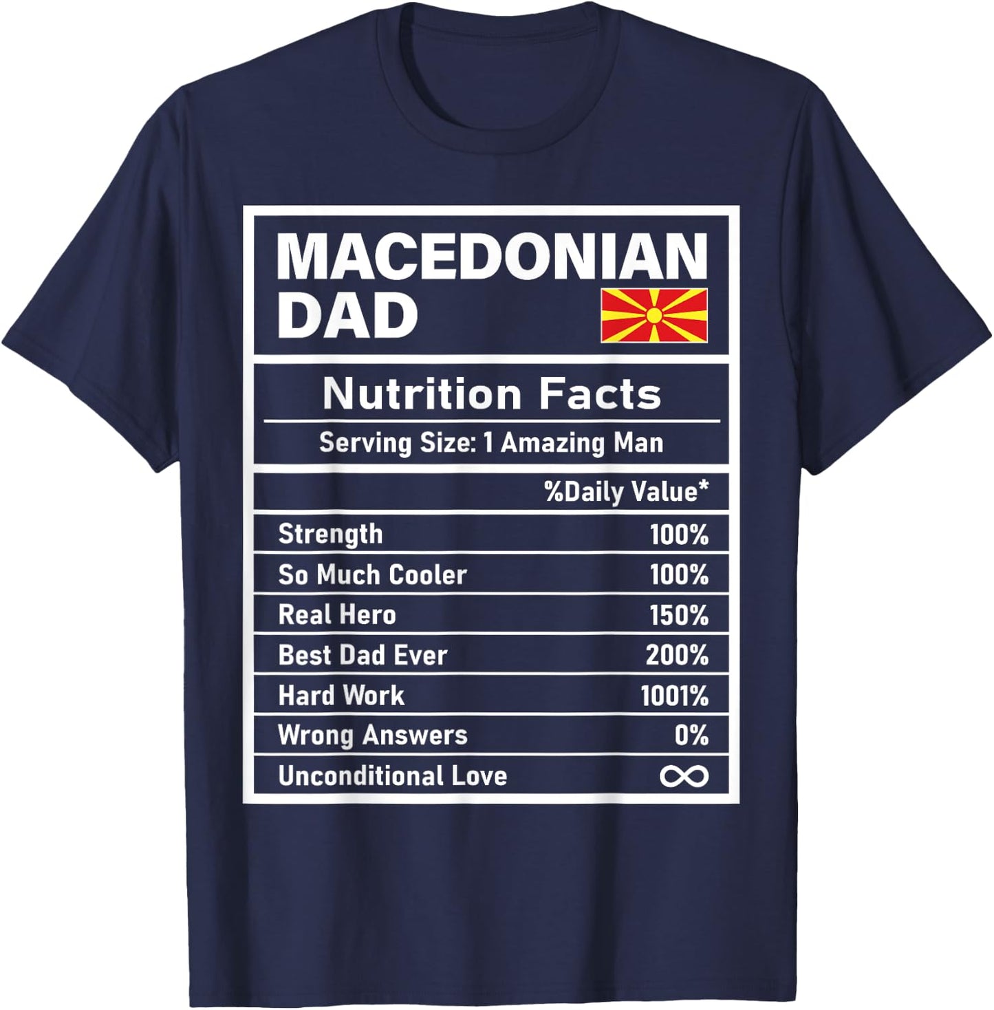 Macedonian Dad Nutrition Facts Father's Day National Pride T-Shirt - T-Shirt | Navy